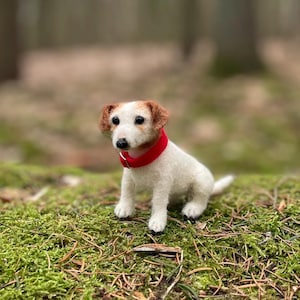 Felted Miniature Jack Russel Terrier: Handmade Wool Dog Sculpture