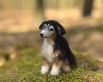 Gefilzte Miniatur Hund Skulptur, Sonderanfertigung, handgemachte Wolle Haustier
