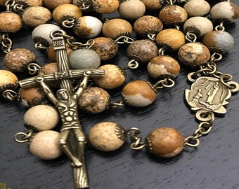 Natural Stone Rosary with Lourdes Medal, Catholic Rosary, Catholic Gift, Our Lady of Lourdes.