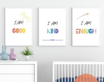 Good, Kind, Enough Printable Wall Art- Kids Inspirational Artwork- Nursery Decor- Playroom Decoration- Positive Affirmations for Kids