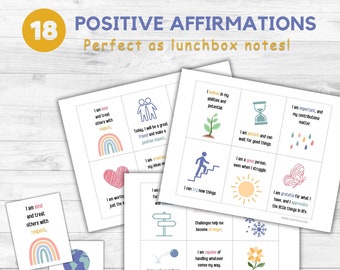 Positieve bevestigingskaarten voor kinderen - Motiverende lunchboxnotities - Kinderpositiviteitskaart afdrukbaar