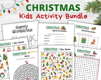 Christmas Activities for Kids- Christmas I Spy, Matching Game, Word Search, Word Scramble- Instant Download