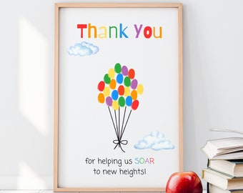 Fingerprint Balloon Teacher Appreciation Card from Students- End of Year Teacher Gift- Group Thank You from Class- Printable Template