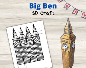 Modello artigianale 3D del Big Ben - Artigianato inglese per bambini - Artigianato in tutto il mondo - Stampabile per bambini