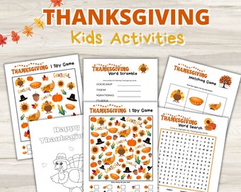 Thanksgiving-activiteiten voor kinderen, Thanksgiving-spellen, printables herfstfeest in de klas, direct downloaden, Turkey Day kindertafelactiviteiten