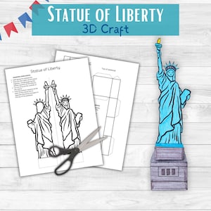Estátua da Liberdade 3D Artesanato para Crianças - Modelo para Imprimir - Atividade para Crianças nos EUA - Artesanato para o Dia da Independência - Unidade de Aprendizagem Cultural ao Redor do Mundo