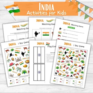 Inde activité imprimables pour les enfants - Inde, j'espionne le jeu, Inde jeu d'association, artisanat du drapeau de l'Inde - téléchargement immédiat
