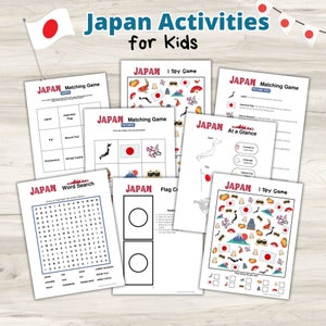 Japan Activity Printables for Kids- Japan I Spy Game, Japan Matching Game, Japan Flag Craft- Instant Download