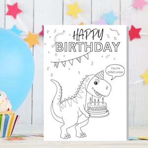 Alles Gute zum Geburtstag Färbung Karte druckbar - Färben Sie Ihre eigene Geburtstagskarte Dinosaurier Grußkarte von Kid- Easy Last Minute Freund Geschenk
