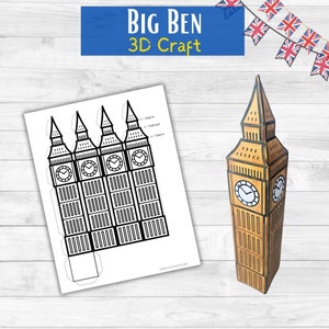 Manualidad 3D del Big Ben - Inglaterra, Londres, Reino Unido - Manualidades para niños - Unidad de aprendizaje de la vuelta al mundo - Actividad cultural imprimible - Aula de educación en casa
