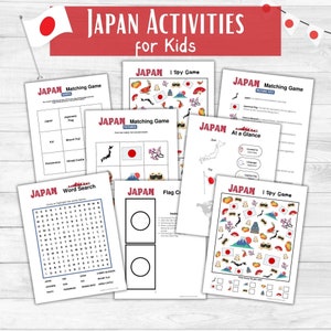 Japan Aktivitäts-Ausdrucke für Kinder - Japan I Spionage-Spiel, Japan-Matching-Spiel, Japan-Flagge Handwerk - Instant Download