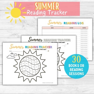Zomerleestracker voor kinderen - 30 boeken Sun Tracker - Zomerleesuitdaging - Zomerleeslogboek - Afdrukbare leeskaart voor kinderen - Geletterdheid