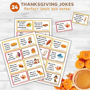 Blagues de Thanksgiving pour enfants - Notes de boîte à lunch de Thanksgiving - cartes de blague imprimables