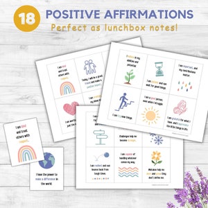 Positive Affirmation Cards for Kids- Motivational Lunchbox Notes- Kids Positivity Card Printable