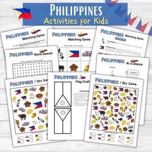 Philippines Activity Printables for Kids- Philippines I Spy Game, Philippines Matching Game, Philippines Flag Craft- Instant Download