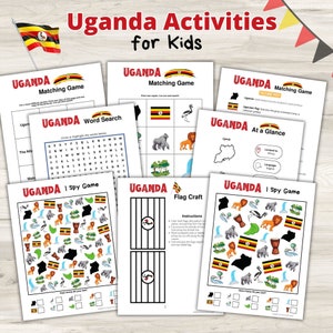 Uganda Activity Printables for Kids- Uganda I Spy Game, Uganda Matching Game, Uganda Flag Craft- Instant Download