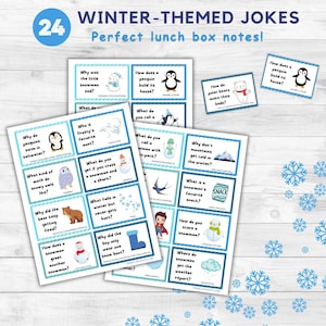 Blagues sur le thème de l'hiver pour enfants - Notes de boîte à lunch d'hiver - cartes de blague à imprimer