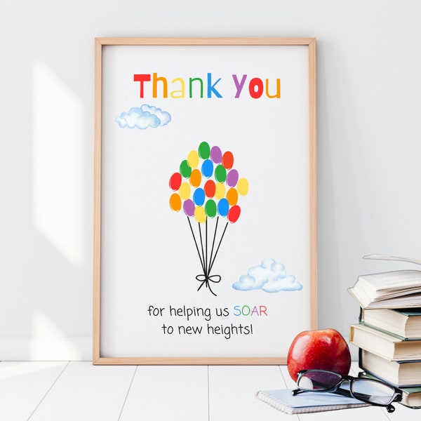 Fingerprint Balloon Teacher Appreciation Card from Students- End of Year Teacher Gift- Thank You Teacher Gift from Class- Printable Template
