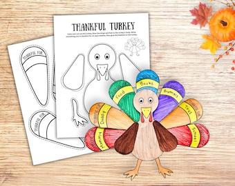 Thankful Turkey Craft for Kids, Build a Turkey Craft, Thanksgiving Turkey Activity, Toddler Preschool Coloring, Fall Classroom Activity