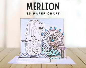 Merlion 3D Craft, Singapore Skyline Craft for Kids, Around the World Learning, Landmark Paper Model, DIY Southeast Asia Cultural Activity