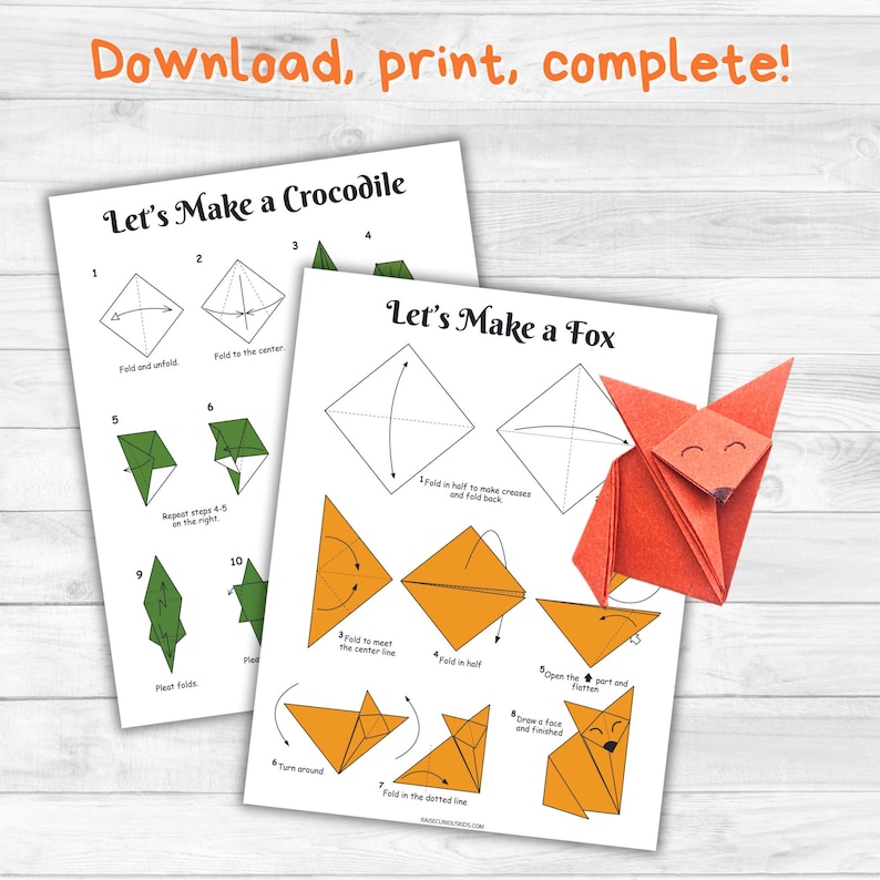 Easy Origami for Kids- Origami Printable Instructions- Animal Origami Designs- Instant Download ...