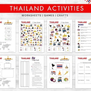 Thailand Activities for Kids, Around the World Learning Unit, Cultural Classroom Activities, Thailand I Spy Matching, Thailand Flag Craft