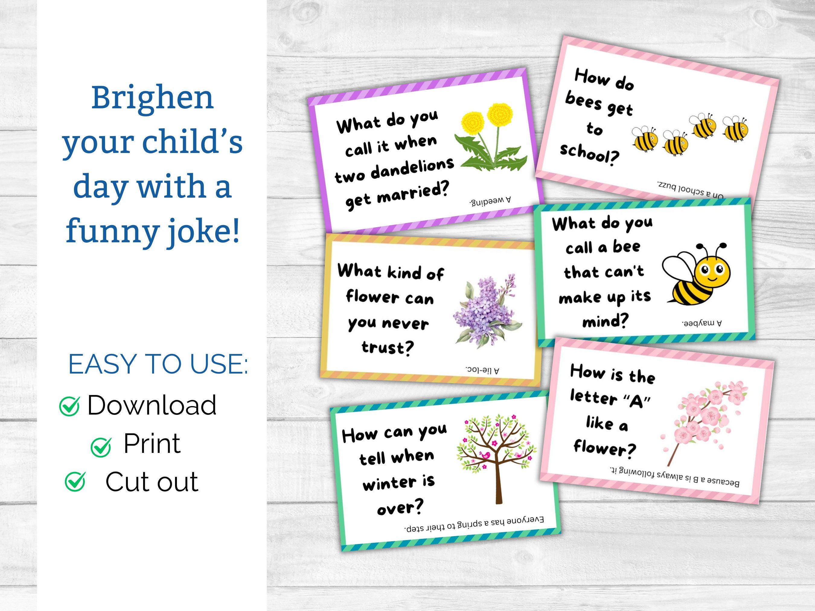 Printable Spring Jokes, Kids Lunchbox Jokes, Lunch Box Notes, Spring ...
