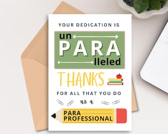 Paraprofessional Appreciation Day Card, Paraeducator Thank You Card, Printable 5x7 Card for Para, End of School Year Teacher Aide Gift