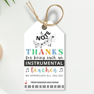 Muziekleraar bedanktag, bewerkbare muziekleraar waarderingstag, muziekinstructeur traktatie tag, pianoleraar cadeau, koorband leraar tag