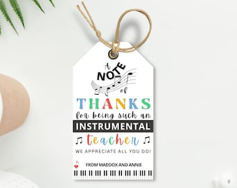 Music Teacher Thank You Tag, Editable Music Teacher Appreciation Tag, Music Instructor Treat Tag, Piano Teacher Gift, Choir Band Teacher Tag