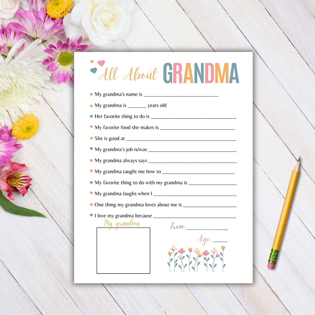 All About Grandma Printable Questionnaire- Mother's Day Gift for ...
