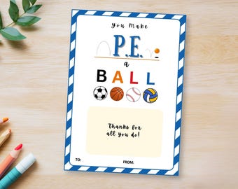 PE Teacher Gift Card Holder, Gym Teacher Thank You Card, Physical Education Teacher Appreciation Card, P.E. Teacher Gift Ideas