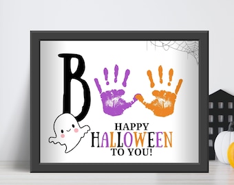 Halloween Ghost Handprint Art, Handprint Craft, Halloween Keepsake, Printable Halloween Activity, Preschool Fall Craft, Baby Infant Toddler