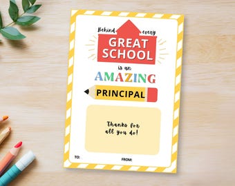 Principal Appreciation Gift Card Holder, School Principal Thank You, End of School Year, Printable Thank You Card, Principal Gift