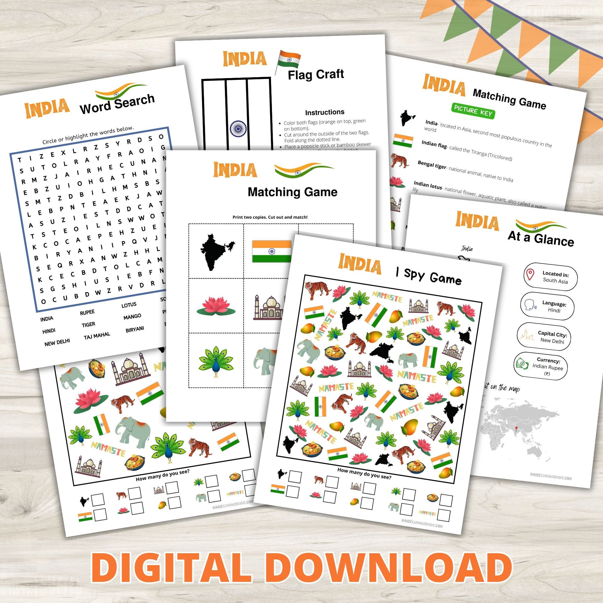 India Activity Printables for Kids India I Spy Game, India Matching ...