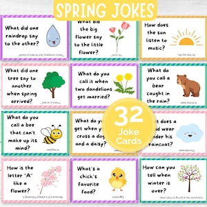 Printable Spring Jokes, Kids Lunchbox Jokes, Lunch Box Notes, Spring Joke Cards, Funny Jokes for Kids, Lunch Box Cards