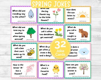 Printable Spring Jokes, Kids Lunchbox Jokes, Lunch Box Notes, Spring Joke Cards, Funny Jokes for Kids, Lunch Box Cards