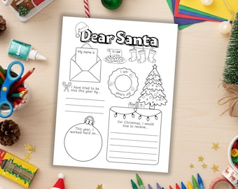 Letter to Santa Coloring Page, Christmas Wish List Printable, Kids Santa Letters, Dear Santa Christmas Activity, Santa Claus Wish List