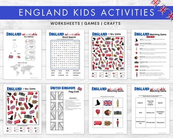 England Activity Printables for Kids- England I Spy Game, England Matching Game, England Flag Craft- Instant Download