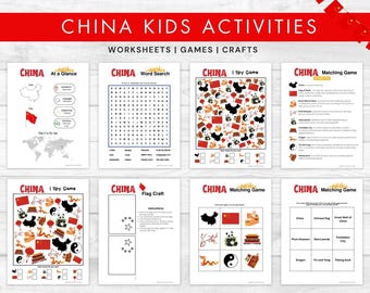 China Activities for Kids- China I Spy Game, China Flag Craft, China Matching Game- Instant Download