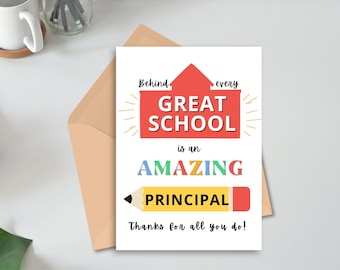 Principal Appreciation Card, School Principal Thank You 5"x7" Card, End of School Year, Printable Thank You Card, Principal Gift