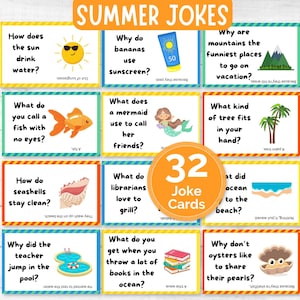 Printable Summer Jokes, Kids Lunchbox Jokes, Lunch Box Notes, Summer Joke Cards, Funny Jokes for Kids, Lunch Box Cards, Daily Jokes