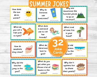 Printable Summer Jokes, Kids Lunchbox Jokes, Lunch Box Notes, Summer Joke Cards, Funny Jokes for Kids, Lunch Box Cards, Daily Jokes