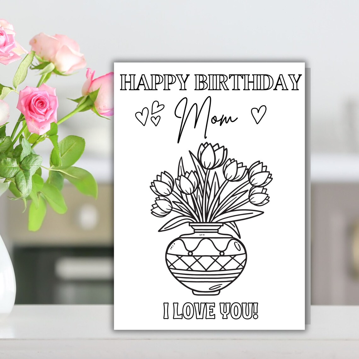 Colorable Kids Birthday Card for Mom Printable Color Your Own Birthday ...