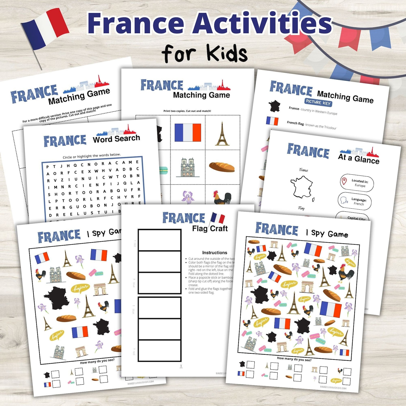 France Activity Printables for Kids France I Spy Game, France Matching ...