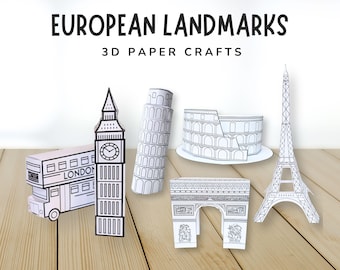 European Landmark 3D Crafts, Around the World Learning for Kids, Paper Model, DIY Cultural Activity, Eiffel Tower, Big Ben, Colosseum, Pisa