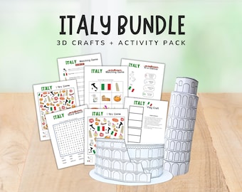 Italy Activity Bundle, Italy Printables for Kids, Colosseum 3D Craft, Leaning Tower of Pisa 3D Craft, Homeschool Classroom Games Worksheets
