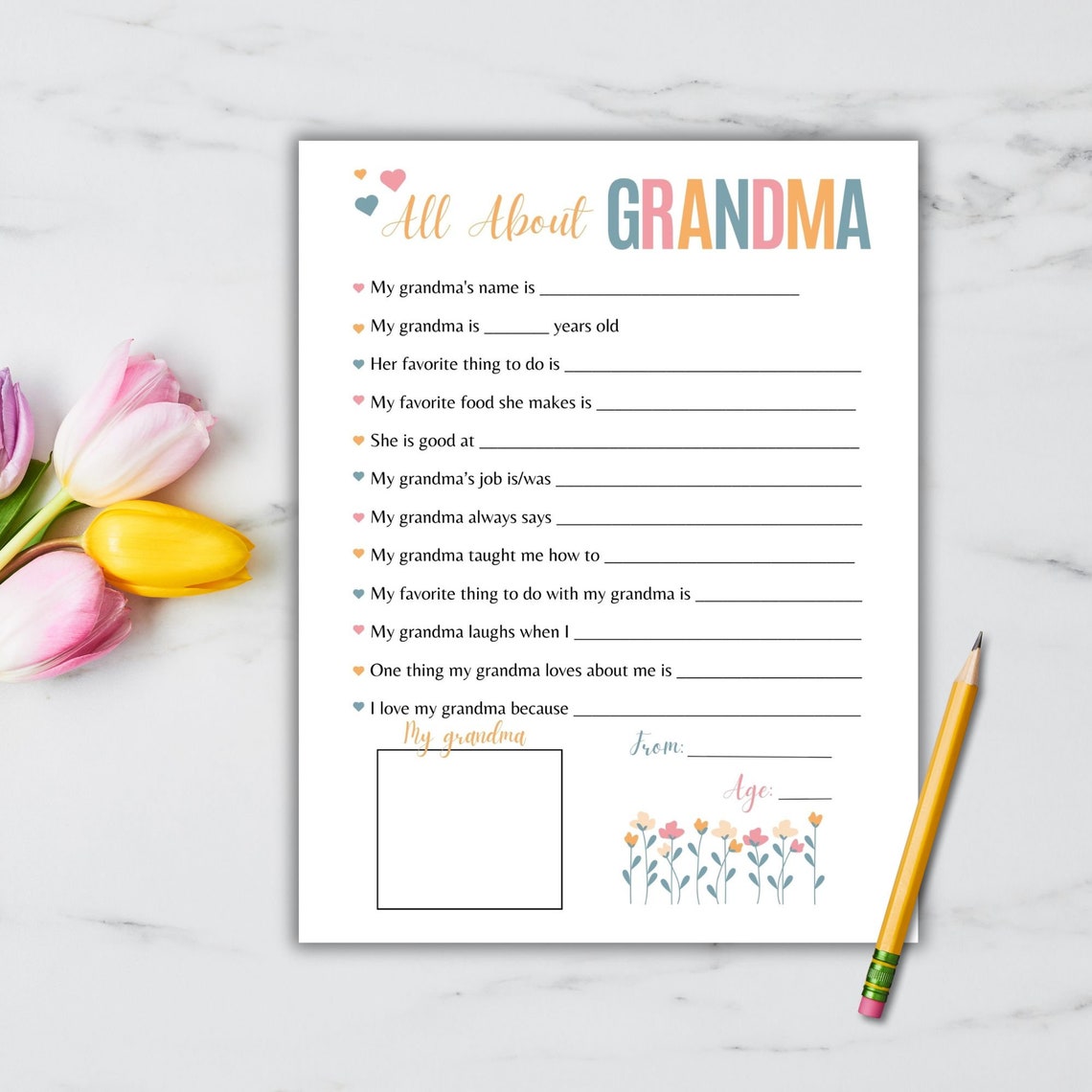 All About Grandma Printable Questionnaire Mother's Day Gift for Grandma ...