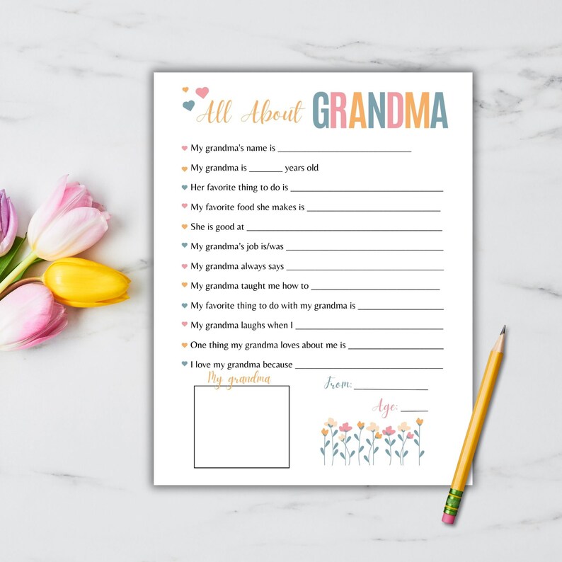 All About Grandma Printable Questionnaire Mother's Day Gift for Grandma ...