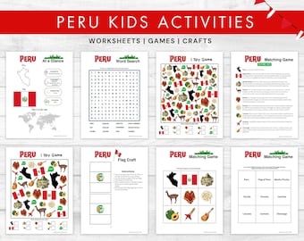 Peru Activities for Kids, Printable Worksheets Games Crafts, Around the World Cultural Learning Unit, South America Classroom Homeschool